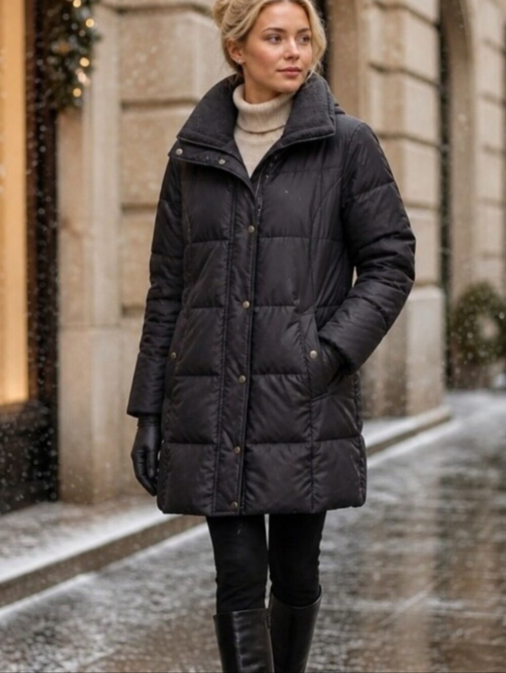 Michael Kors Black Quilted Puffer Coat with High Collar
